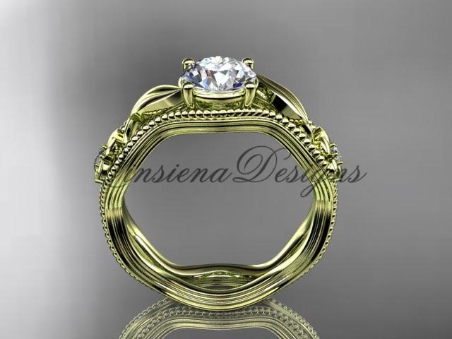 14k yellow gold leaf and flower diamond unique engagement ring ADLR382