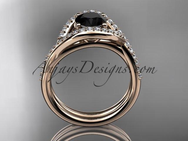 14kt rose gold diamond wedding ring, engagement set with a Black Diamond center stone ADLR383S - AnjaysDesigns