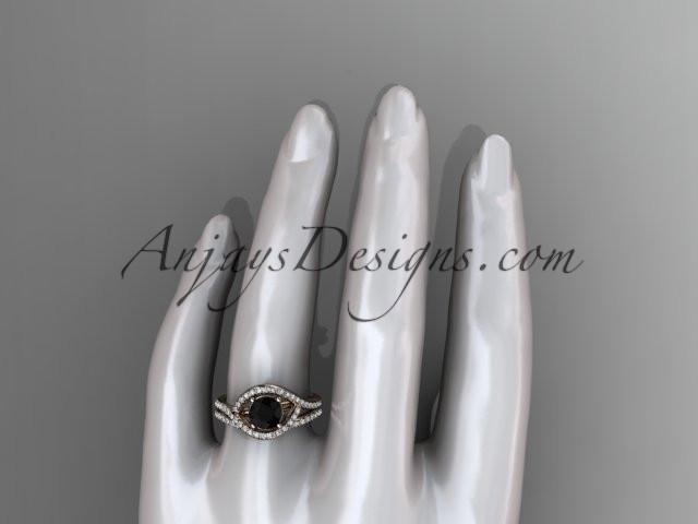 14kt rose gold diamond wedding ring, engagement set with a Black Diamond center stone ADLR383S - AnjaysDesigns