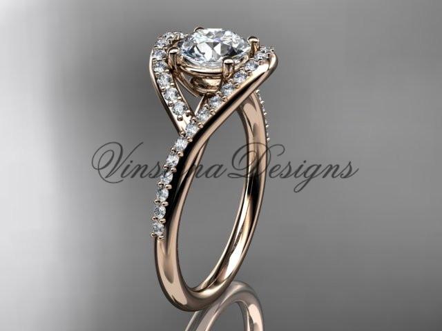 14kt rose gold diamond wedding ring, engagement ring, One Moissanite ADLR383