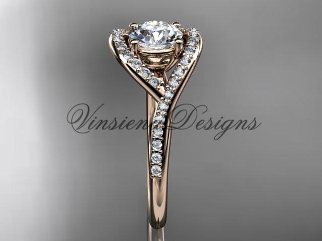14kt rose gold diamond wedding ring, engagement ring, One Moissanite ADLR383