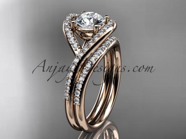 14kt rose gold diamond wedding ring, engagement set ADLR383S - AnjaysDesigns