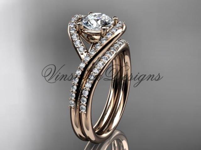 14kt rose gold diamond wedding ring, engagement ring set ADLR383S