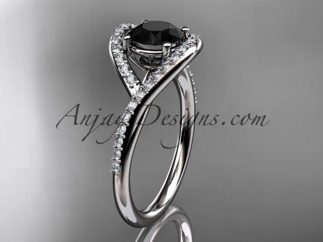 14kt white gold diamond wedding ring, engagement ring with a Black Diamond center stone ADLR383 - AnjaysDesigns