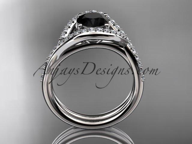 14kt white gold diamond wedding ring, engagement set with a Black Diamond center stone ADLR383S - AnjaysDesigns