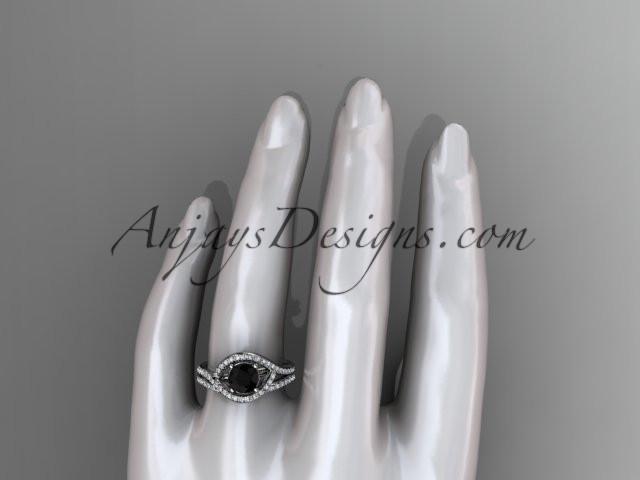 platinum diamond wedding ring, engagement set with a Black Diamond center stone ADLR383S - AnjaysDesigns