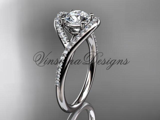 14kt white gold diamond wedding ring, engagement ring, One Moissanite ADLR383