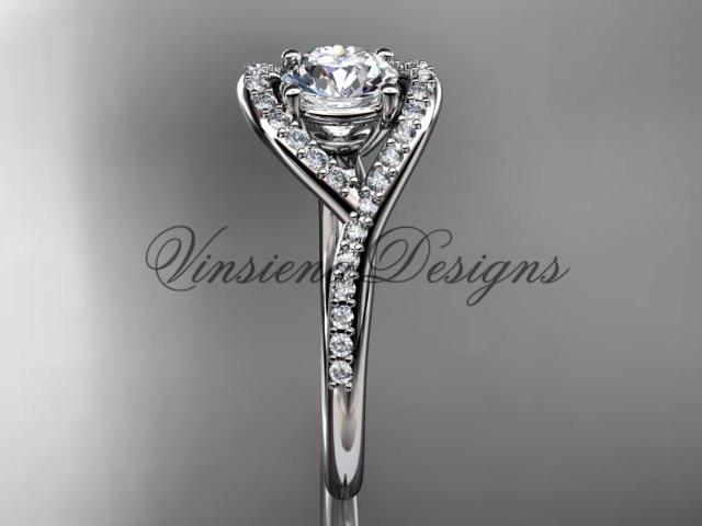 14kt white gold diamond wedding ring, engagement ring, One Moissanite ADLR383