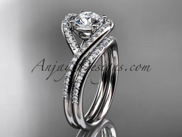 platinum diamond wedding ring, engagement set with a "Forever One" Moissanite center stone ADLR383S - AnjaysDesigns