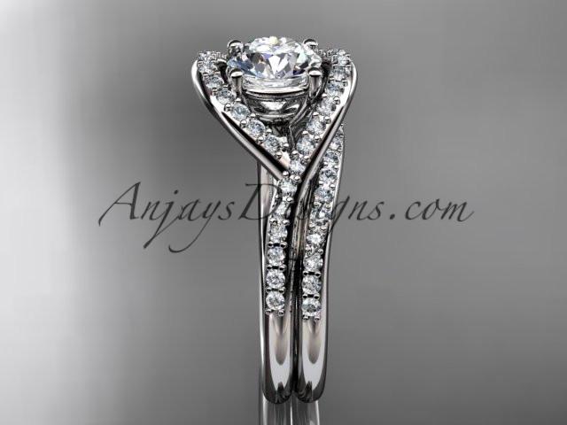 platinum diamond wedding ring, engagement set with a "Forever One" Moissanite center stone ADLR383S - AnjaysDesigns