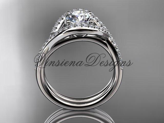 Platinum diamond wedding ring, engagement ring set, One Moissanite ADLR383S