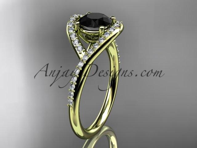14kt yellow gold diamond wedding ring, engagement ring with a Black Diamond center stone ADLR383 - AnjaysDesigns