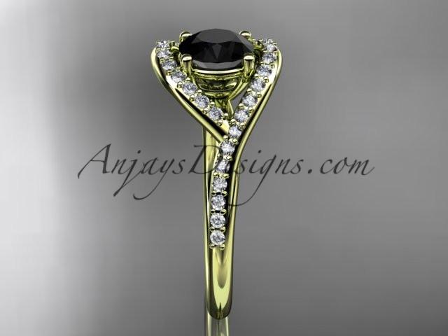 14kt yellow gold diamond wedding ring, engagement ring with a Black Diamond center stone ADLR383 - AnjaysDesigns