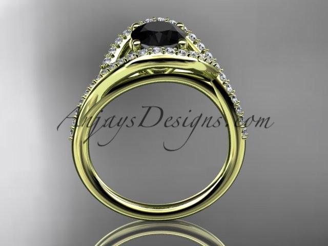 14kt yellow gold diamond wedding ring, engagement ring with a Black Diamond center stone ADLR383 - AnjaysDesigns