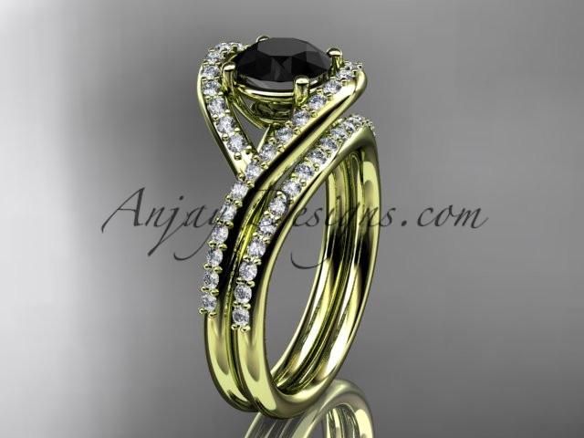 14kt yellow gold diamond wedding ring, engagement set with a Black Diamond center stone ADLR383S - AnjaysDesigns