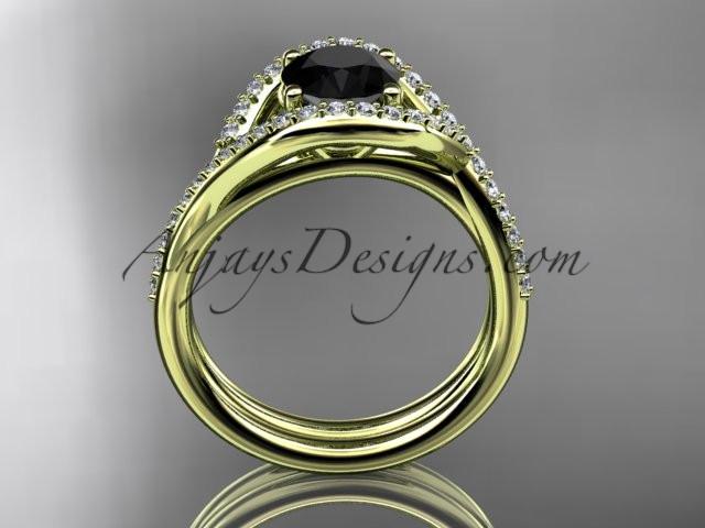 14kt yellow gold diamond wedding ring, engagement set with a Black Diamond center stone ADLR383S - AnjaysDesigns