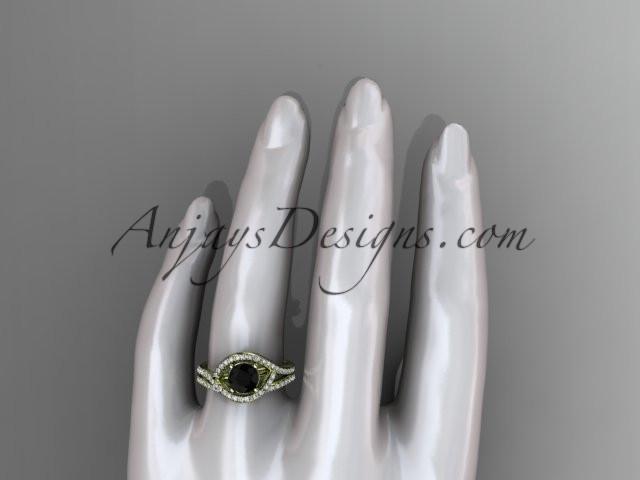 14kt yellow gold diamond wedding ring, engagement set with a Black Diamond center stone ADLR383S - AnjaysDesigns