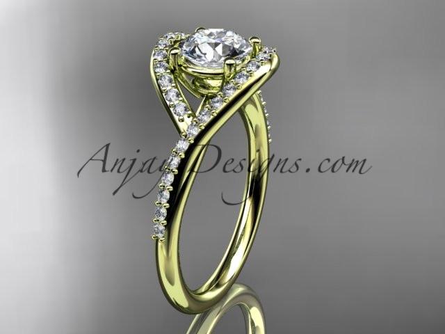 14kt yellow gold diamond wedding ring, engagement ring with a "Forever One" Moissanite center stone ADLR383 - AnjaysDesigns