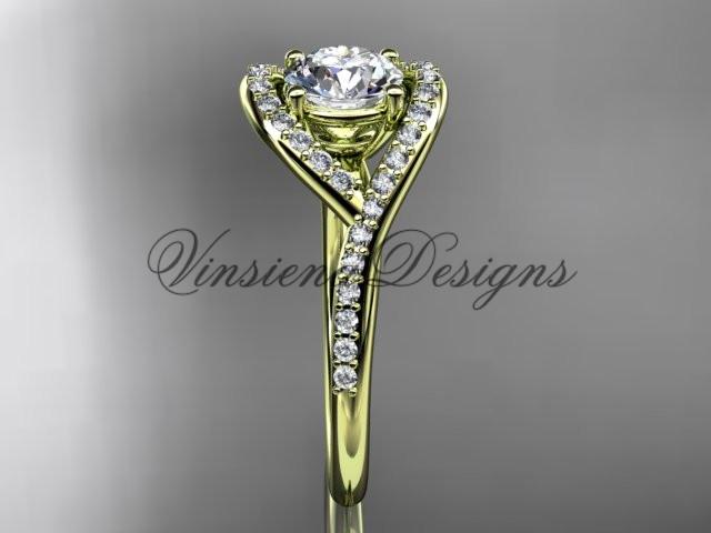 14kt yellow gold diamond wedding ring, engagement ring, One Moissanite ADLR383
