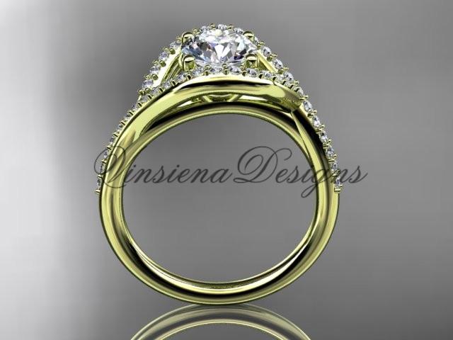 14kt yellow gold diamond wedding ring, engagement ring, One Moissanite ADLR383