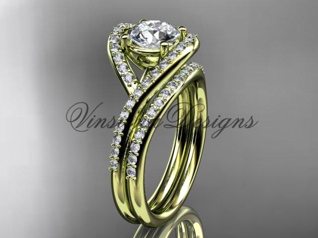 14kt yellow gold diamond wedding ring, engagement ring set, Moissanite ADLR383S