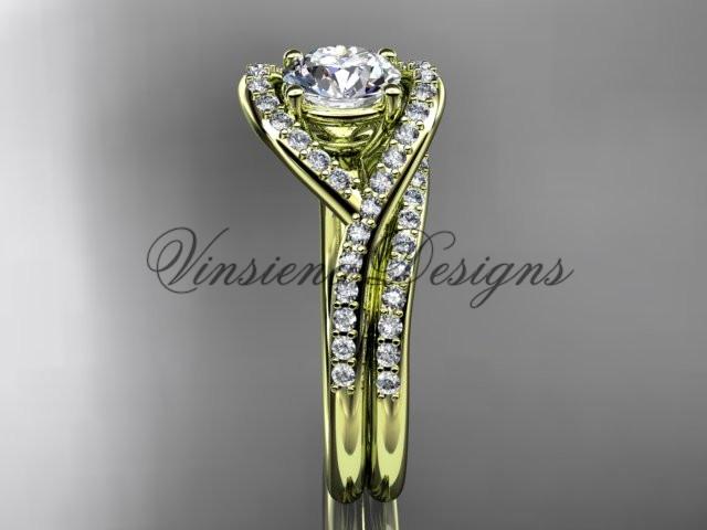 14kt yellow gold diamond wedding ring, engagement ring set, Moissanite ADLR383S