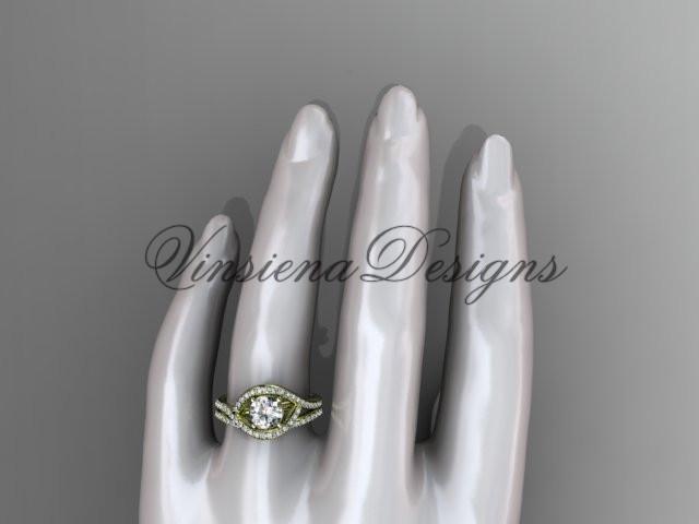 14kt yellow gold diamond wedding ring, engagement ring set, Moissanite ADLR383S