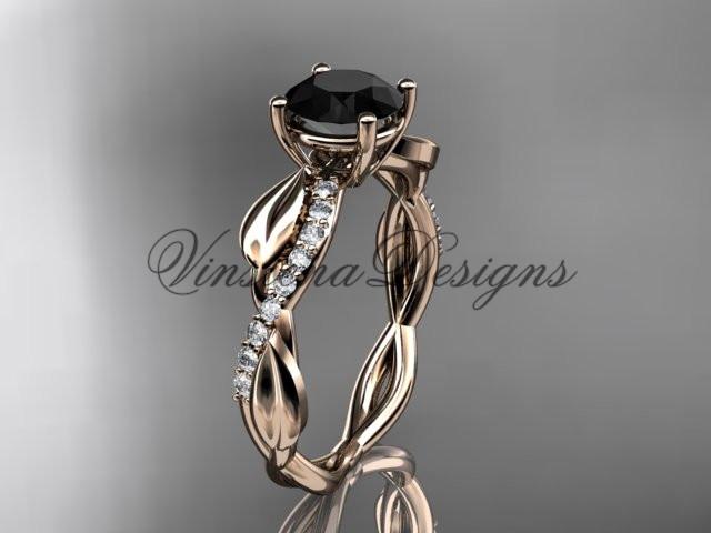 14kt rose gold leaf diamond engagement ring, Enhanced Black Diamond ADLR385