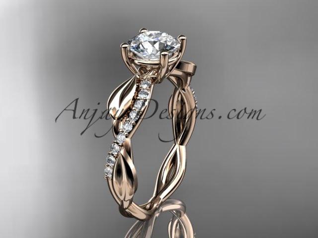 14kt rose gold leaf diamond wedding ring, engagement ring ADLR385 - AnjaysDesigns