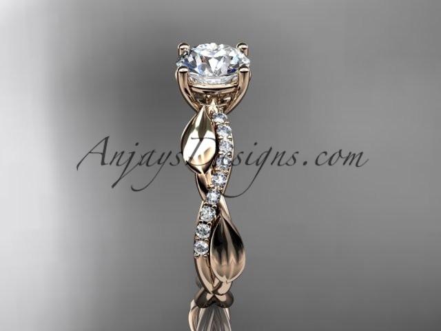 14kt rose gold leaf diamond wedding ring, engagement ring with a "Forever One" Moissanite center stone ADLR385 - AnjaysDesigns