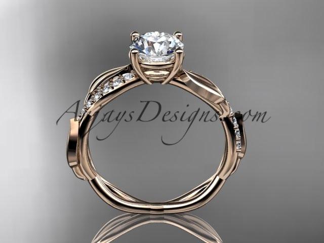 14kt rose gold leaf diamond wedding ring, engagement ring ADLR385 - AnjaysDesigns