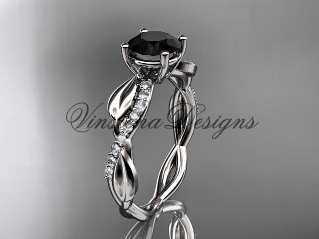 Platinum leaf diamond engagement ring, Enhanced Black Diamond ADLR385