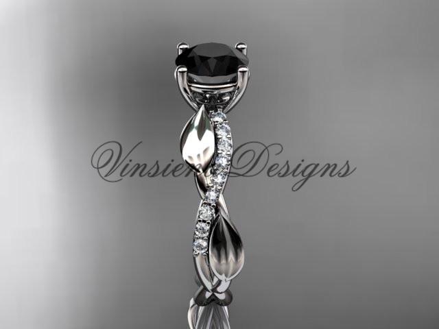 Platinum leaf diamond engagement ring, Enhanced Black Diamond ADLR385