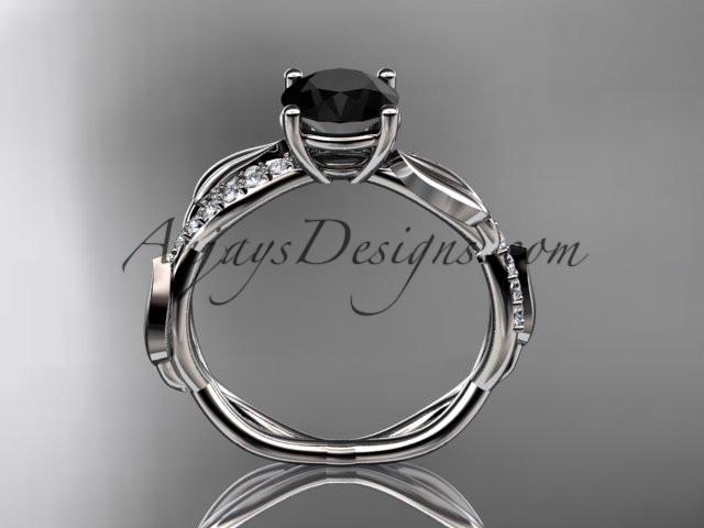 platinum leaf diamond wedding ring, engagement ring with a Black Diamond center stone ADLR385 - AnjaysDesigns