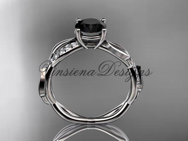 Platinum leaf diamond engagement ring, Enhanced Black Diamond ADLR385