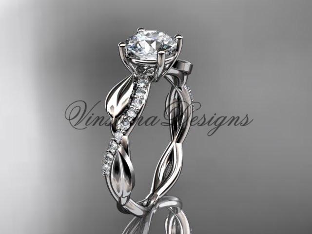 Platinum leaf diamond engagement ring, "Forever One" Moissanite ADLR385