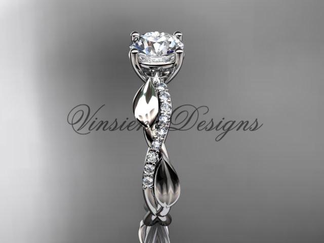 Platinum leaf diamond engagement ring, "Forever One" Moissanite ADLR385