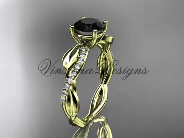 14kt yellow gold leaf diamond engagement ring, Enhanced Black Diamond ADLR385