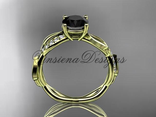 14kt yellow gold leaf diamond engagement ring, Enhanced Black Diamond ADLR385