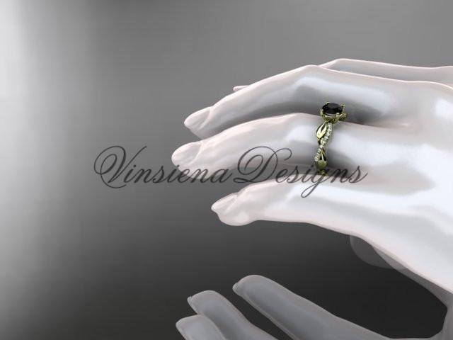 14kt yellow gold leaf diamond engagement ring, Enhanced Black Diamond ADLR385