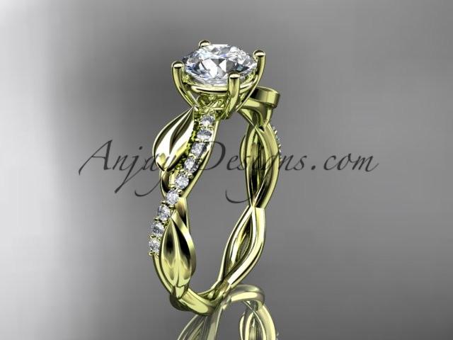 14kt yellow gold leaf diamond wedding ring, engagement ring ADLR385 - AnjaysDesigns