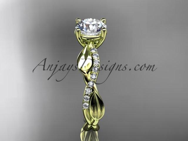 14kt yellow gold leaf diamond wedding ring, engagement ring ADLR385 - AnjaysDesigns