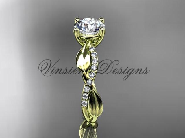 14kt yellow gold leaf diamond engagement ring, "Forever One" Moissanite ADLR385