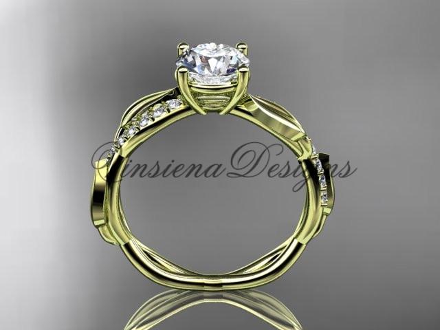 14kt yellow gold leaf diamond engagement ring, "Forever One" Moissanite ADLR385