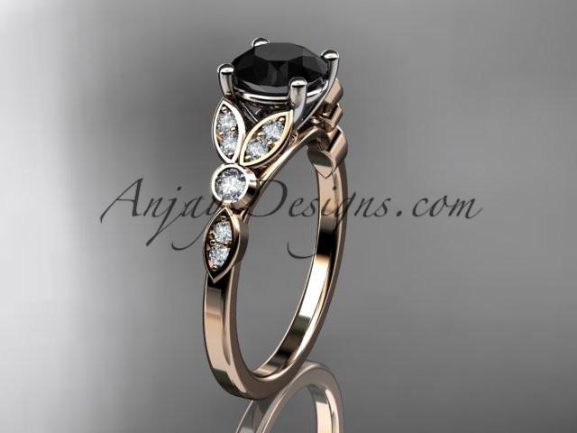 14k rose gold unique engagement ring, wedding ring with a Black Diamond center stone ADLR387 - AnjaysDesigns