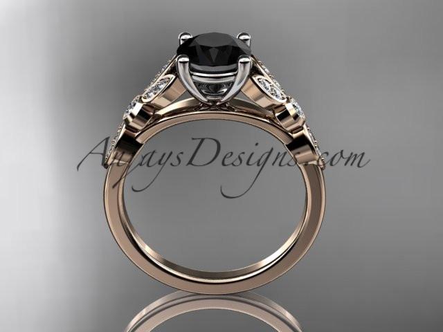 14k rose gold unique engagement ring, wedding ring with a Black Diamond center stone ADLR387 - AnjaysDesigns