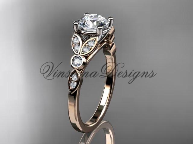 14k rose gold unique engagement ring, wedding ring with a Moissanite ADLR387