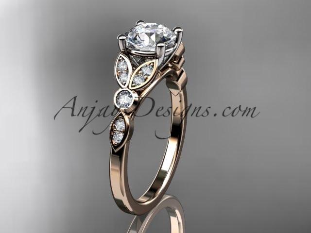 14k rose gold unique engagement ring, wedding ring with a "Forever One" Moissanite center stone ADLR387 - AnjaysDesigns