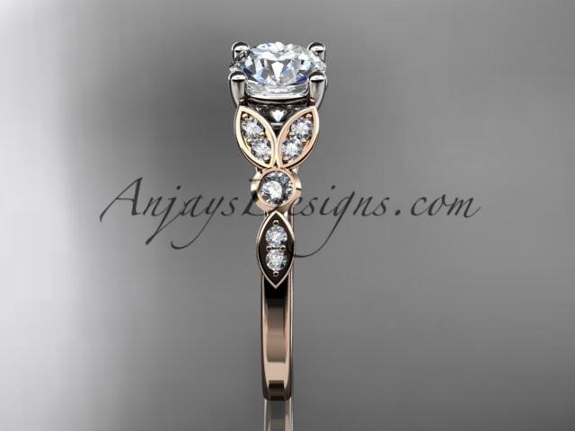 14k rose gold unique engagement ring, wedding ring with a "Forever One" Moissanite center stone ADLR387 - AnjaysDesigns