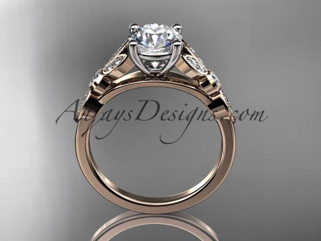 14k rose gold unique engagement ring, wedding ring with a "Forever One" Moissanite center stone ADLR387 - AnjaysDesigns